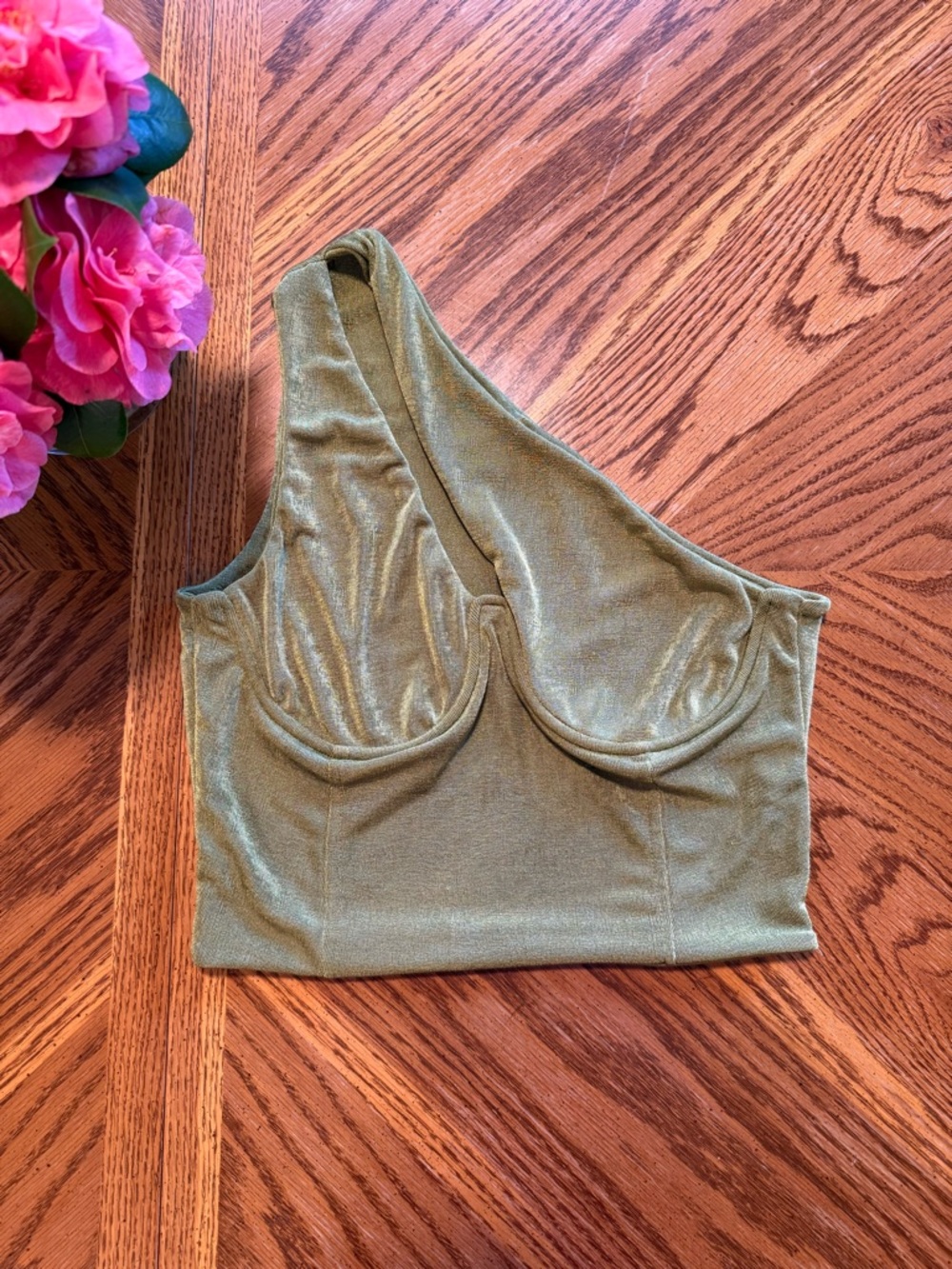 One-Shoulder Olive Green Crop Top